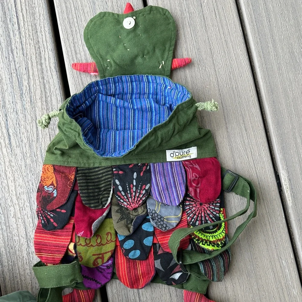 d'pure Green Owl Kids Backpack with Colorful Feather Accents